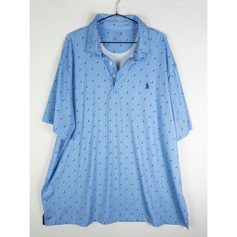 Polo Ralph Lauren Mens XXL Blue Sailboat Print Performance Short Sleeve Polo‎